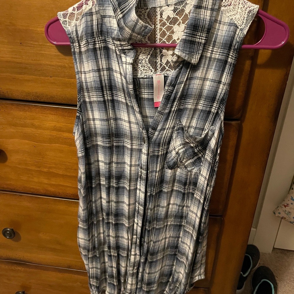 Plaid button up top